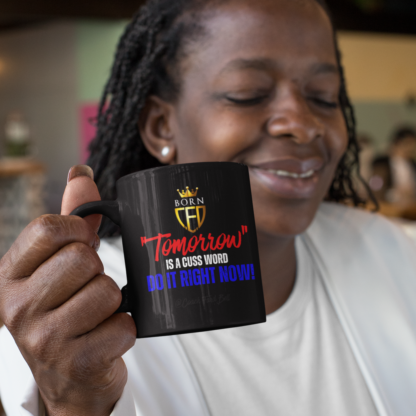 Tomorrow is a Cuss Word Mug – BornCEO Motivational Black Ceramic Coffee Mug (11oz, 15oz)