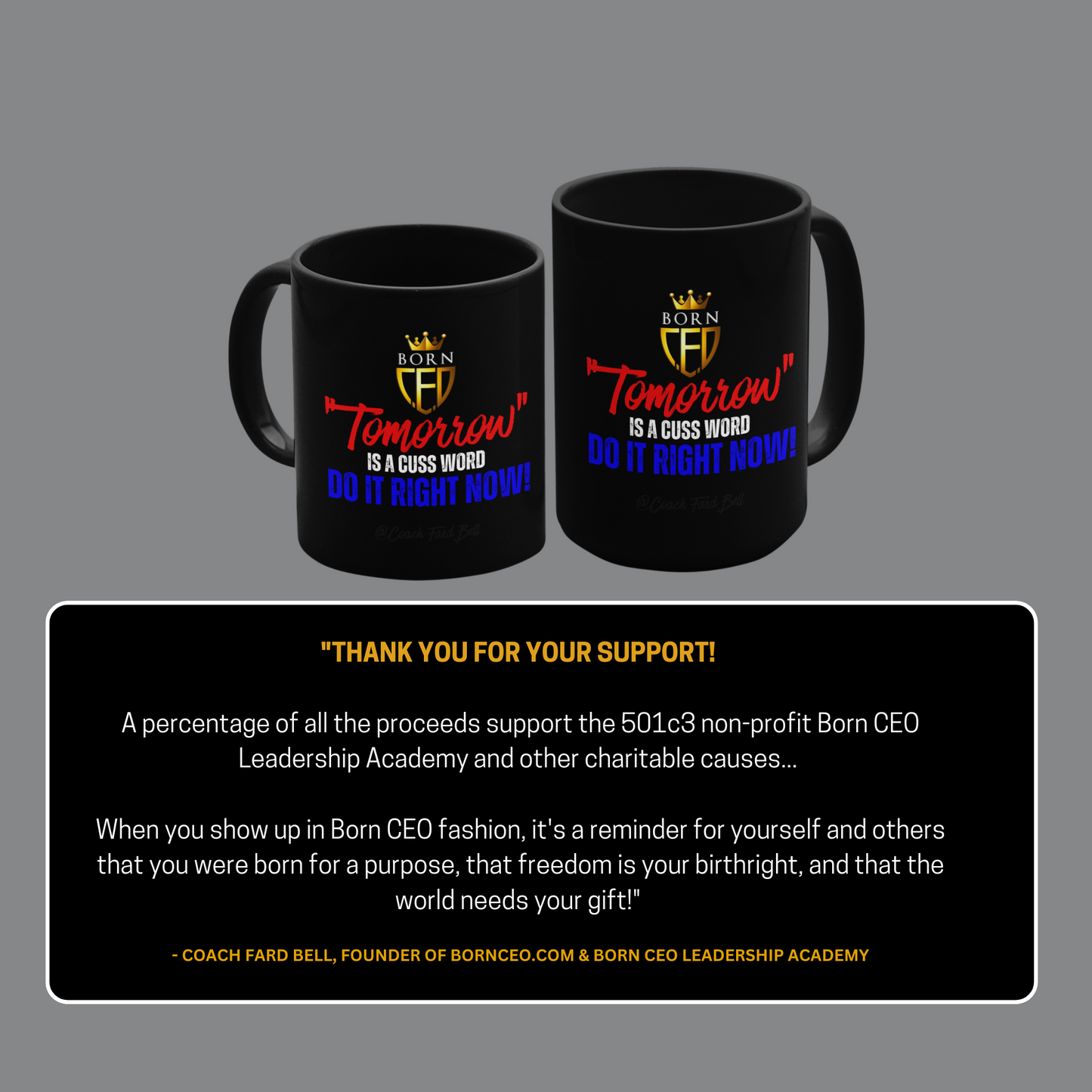 Tomorrow is a Cuss Word Mug – BornCEO Motivational Black Ceramic Coffee Mug (11oz, 15oz)