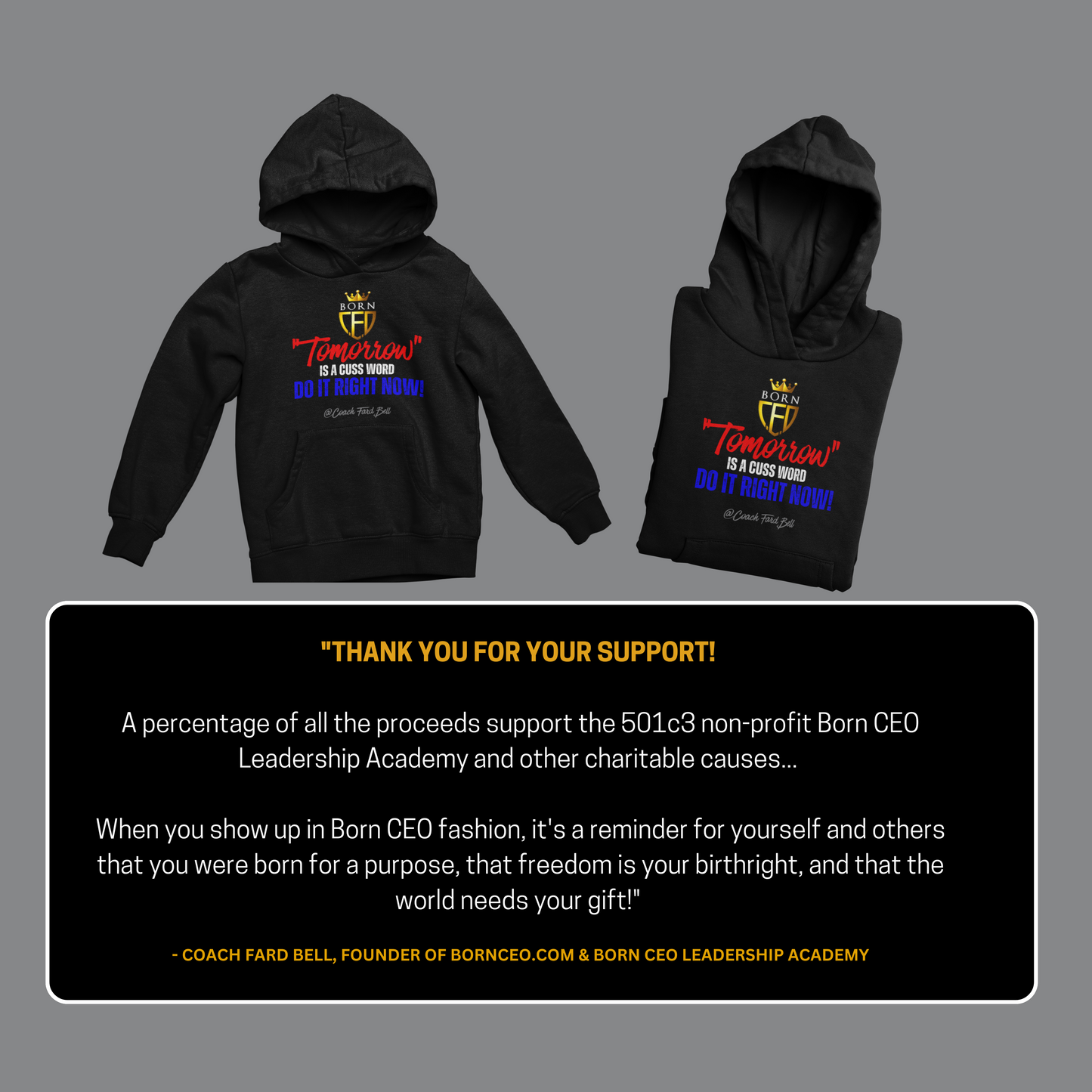 Tomorrow is a Cuss Word… Do It Right Now! | Motivational Foil Print Hoodie –  by Coach Fard Bell